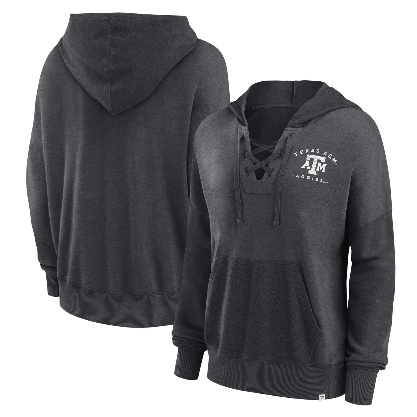 Women's Fanatics Heather Charcoal Texas A&M Aggies Campus Lace-Up Pullover Hoodie