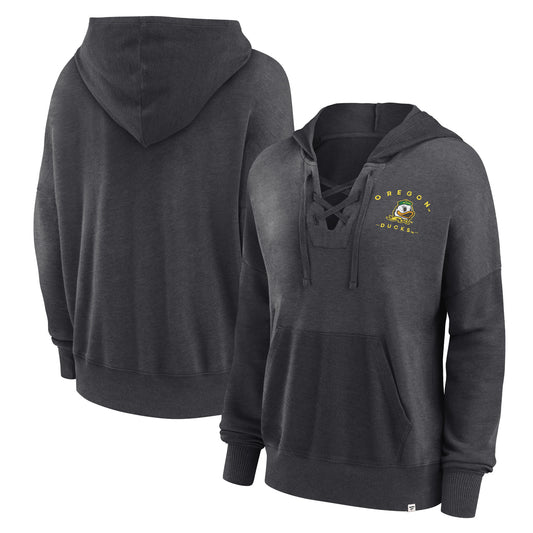 Women's Fanatics Heather Charcoal Oregon Ducks Campus Lace-Up Pullover Hoodie