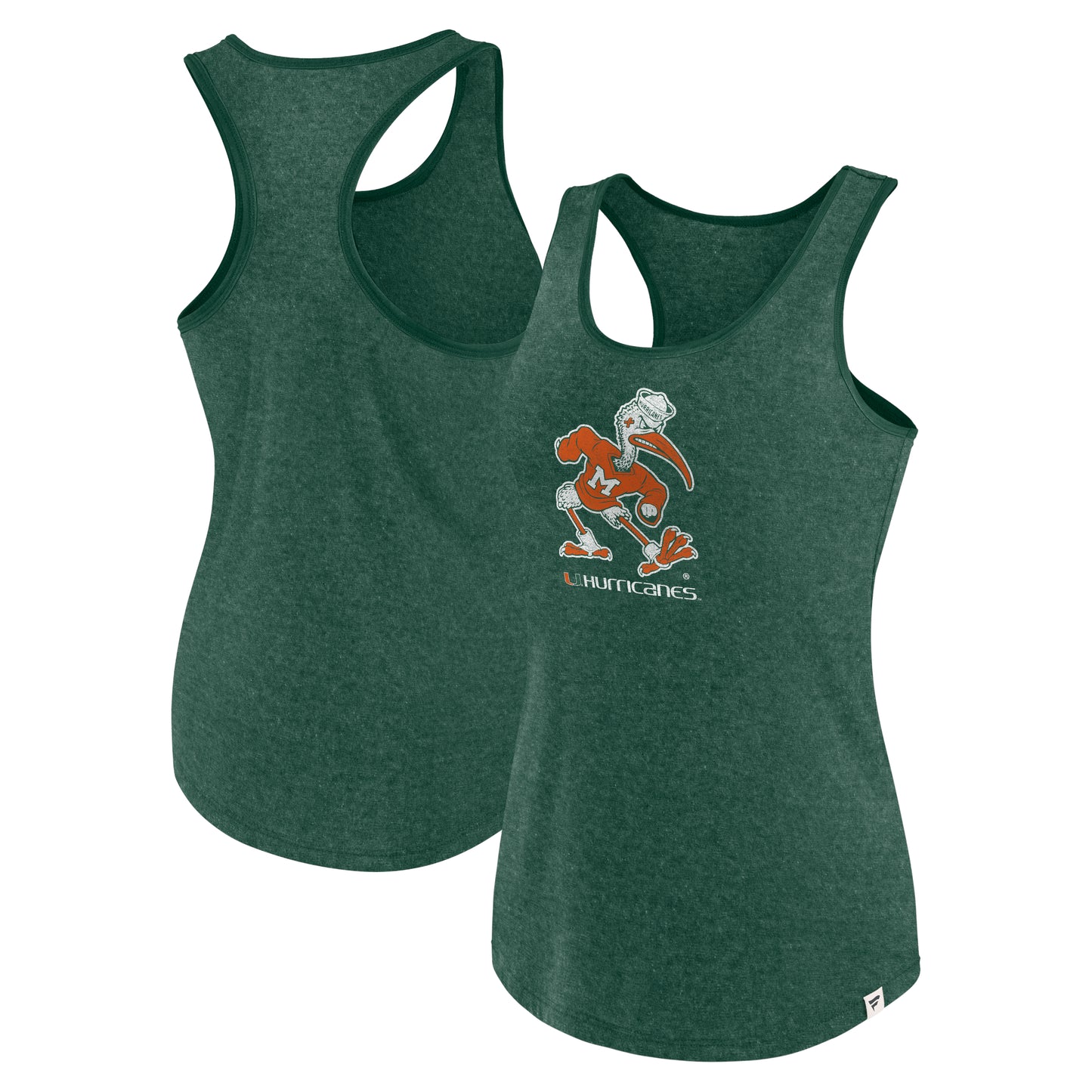 Women's Fanatics Green Miami Hurricanes Mascot Racerback Scoop Neck Tank Top