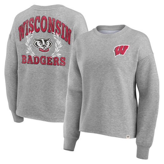 Women's Fanatics Heather Gray Wisconsin Badgers Ready Play Crew Pullover Sweatshirt