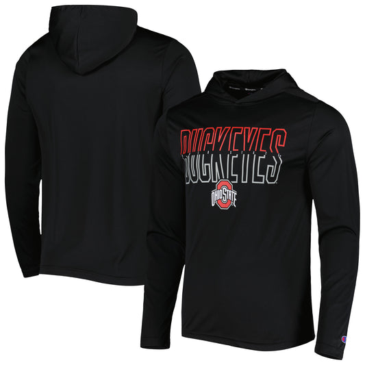 Men's Champion Black Ohio State Buckeyes Impact Long Sleeve Hooded T-Shirt