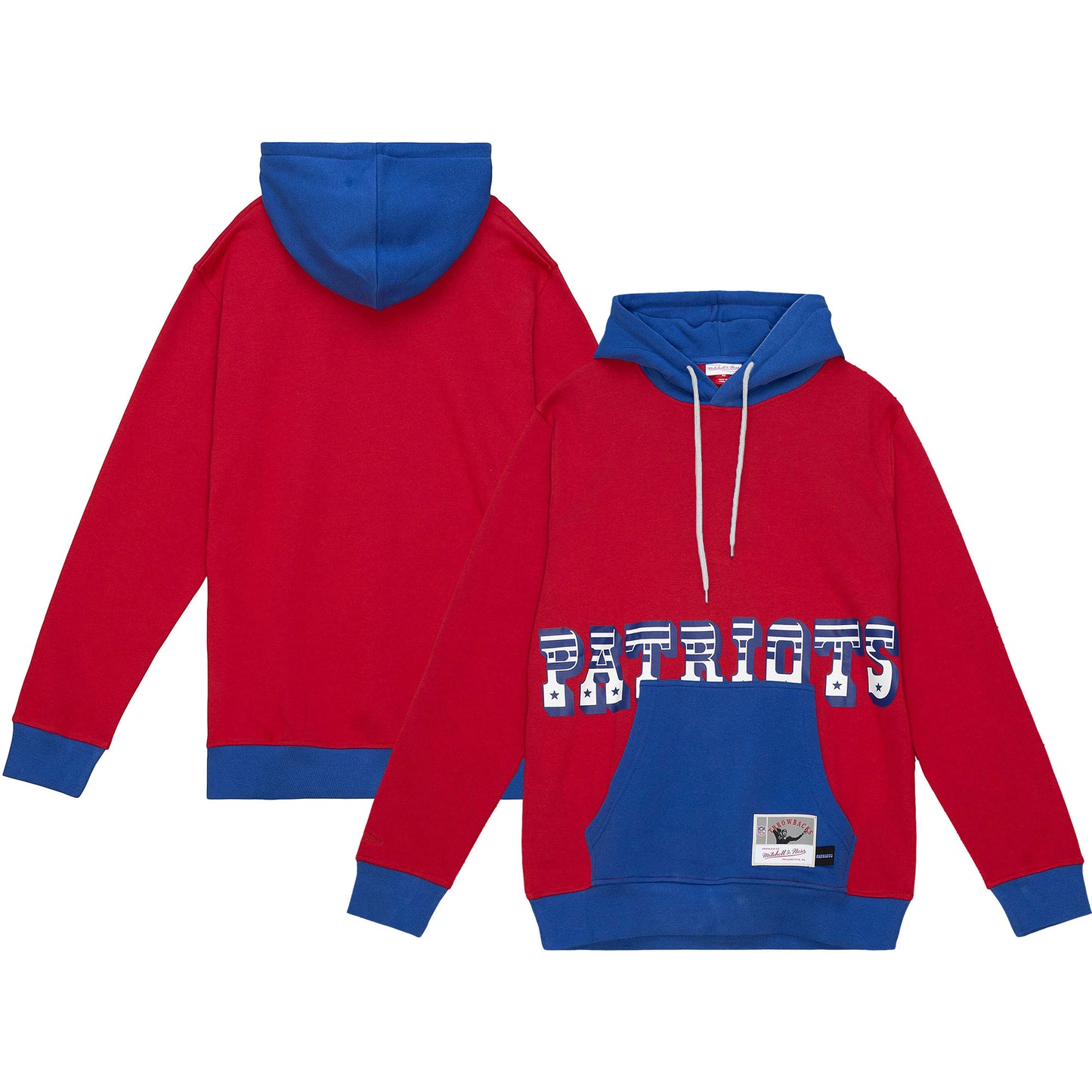 Men's Mitchell & Ness Red/Navy New England Patriots Big & Tall Big Face Pullover Hoodie