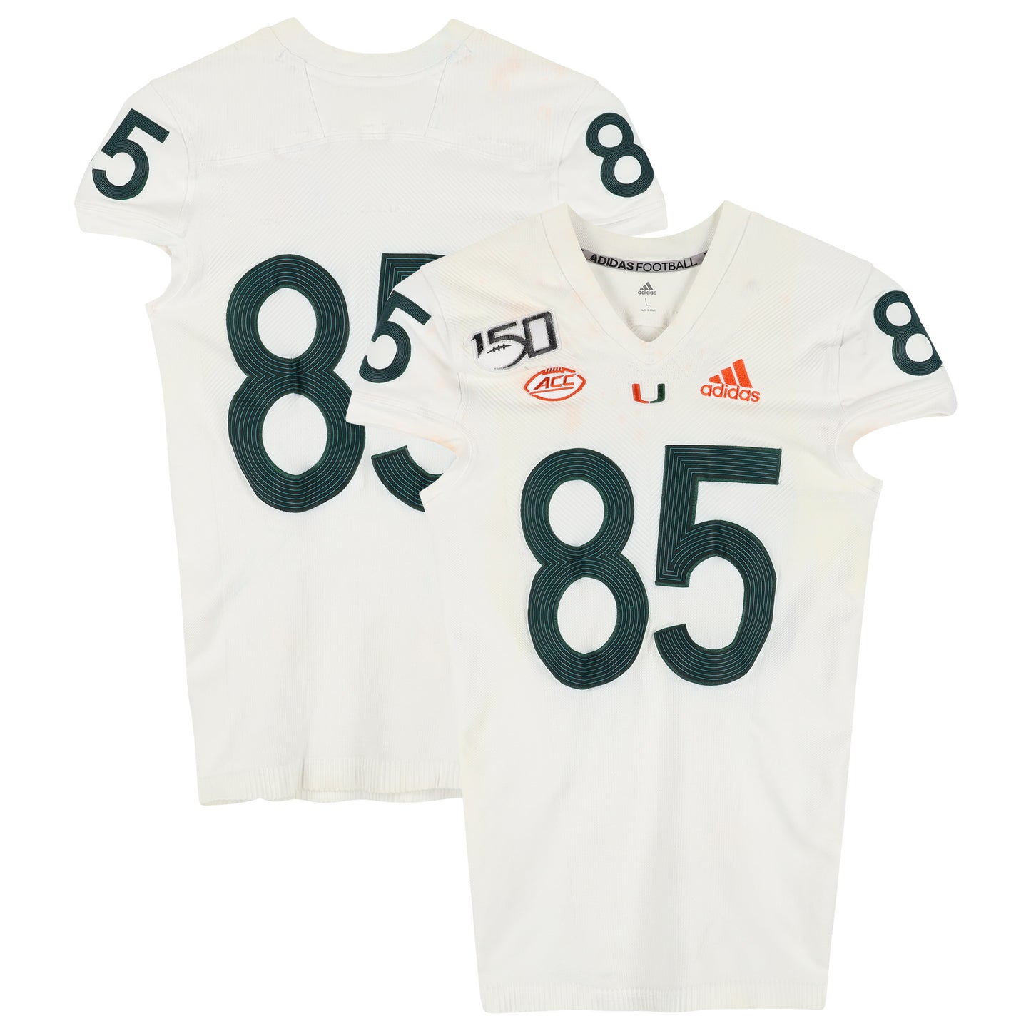 Miami Hurricanes Game-Used adidas #85 Jersey vs. Virginia Cavaliers on October 11, 2019