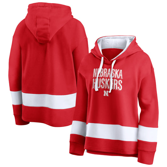 Women's Fanatics Scarlet Nebraska Huskers Faded Round Pullover Hoodie