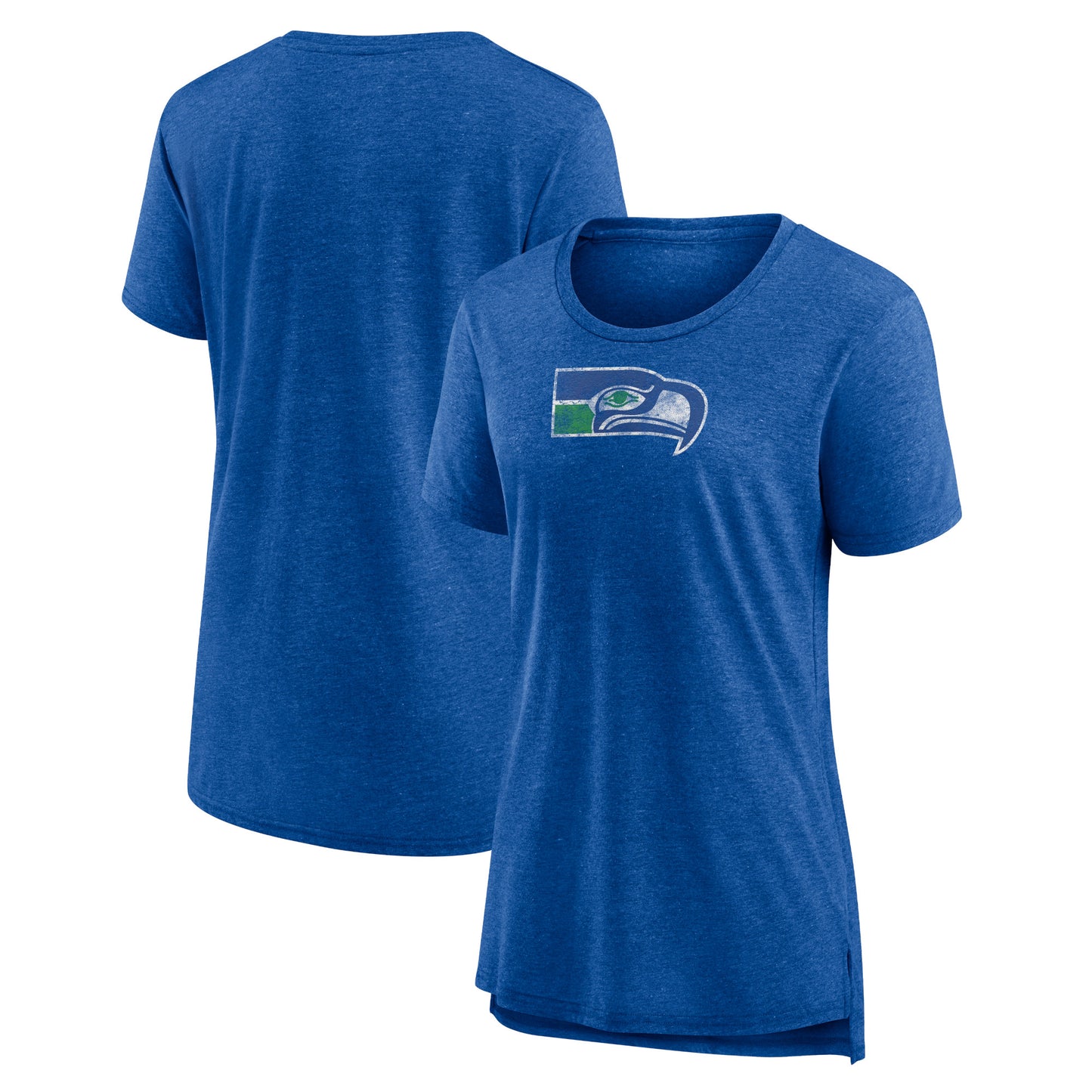 Women's Heather Royal Seattle Seahawks Throwback Team Logo Tri-Blend T-Shirt