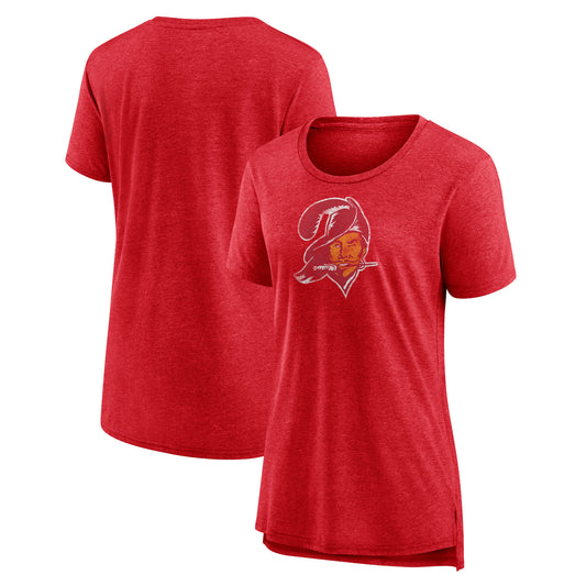 Women's Heather Red Tampa Bay Buccaneers Throwback Team Logo Tri-Blend T-Shirt