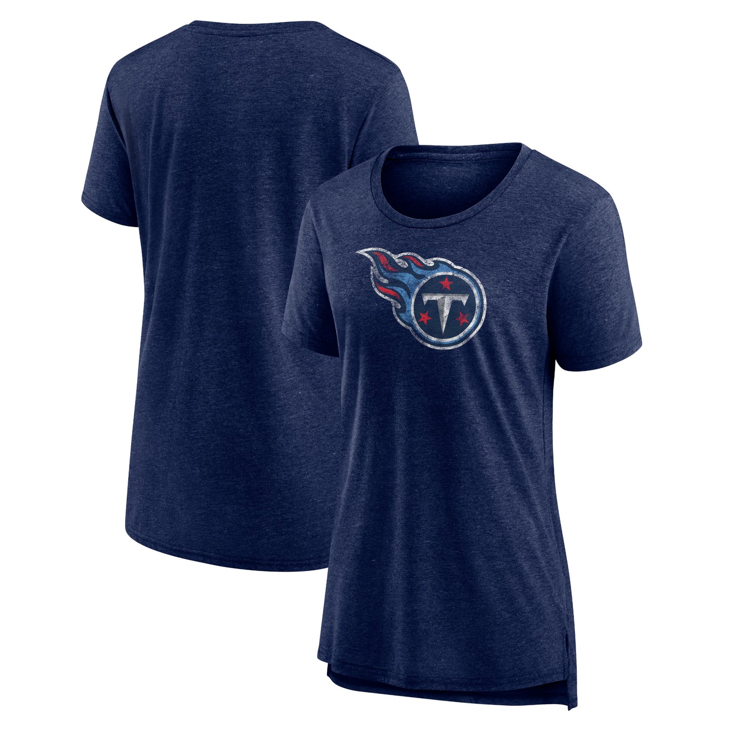 Women's Heather Navy Tennessee Titans Throwback Team Logo Tri-Blend T-Shirt