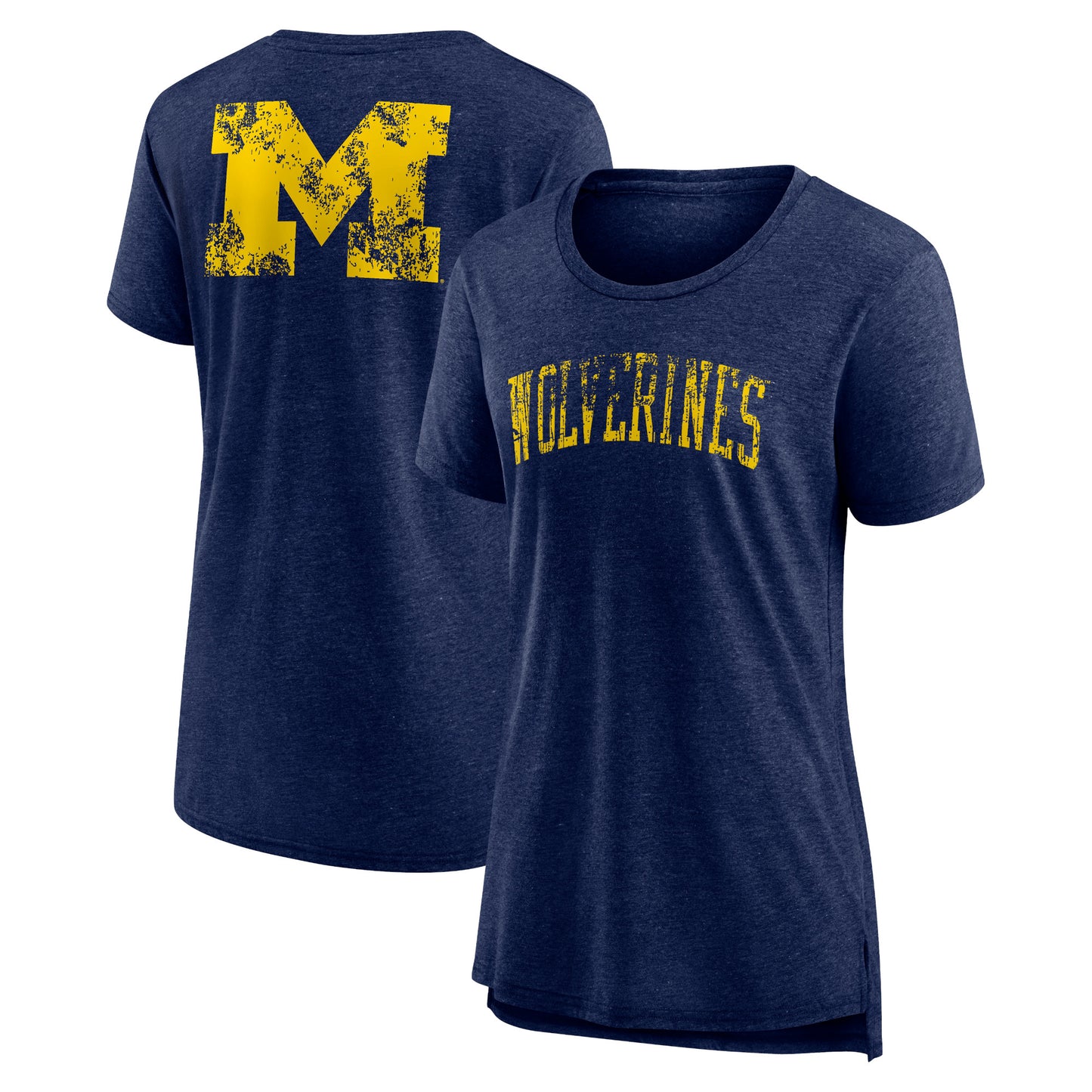 Women's Heather Navy Michigan Wolverines Slab Serif Tri-Blend T-Shirt