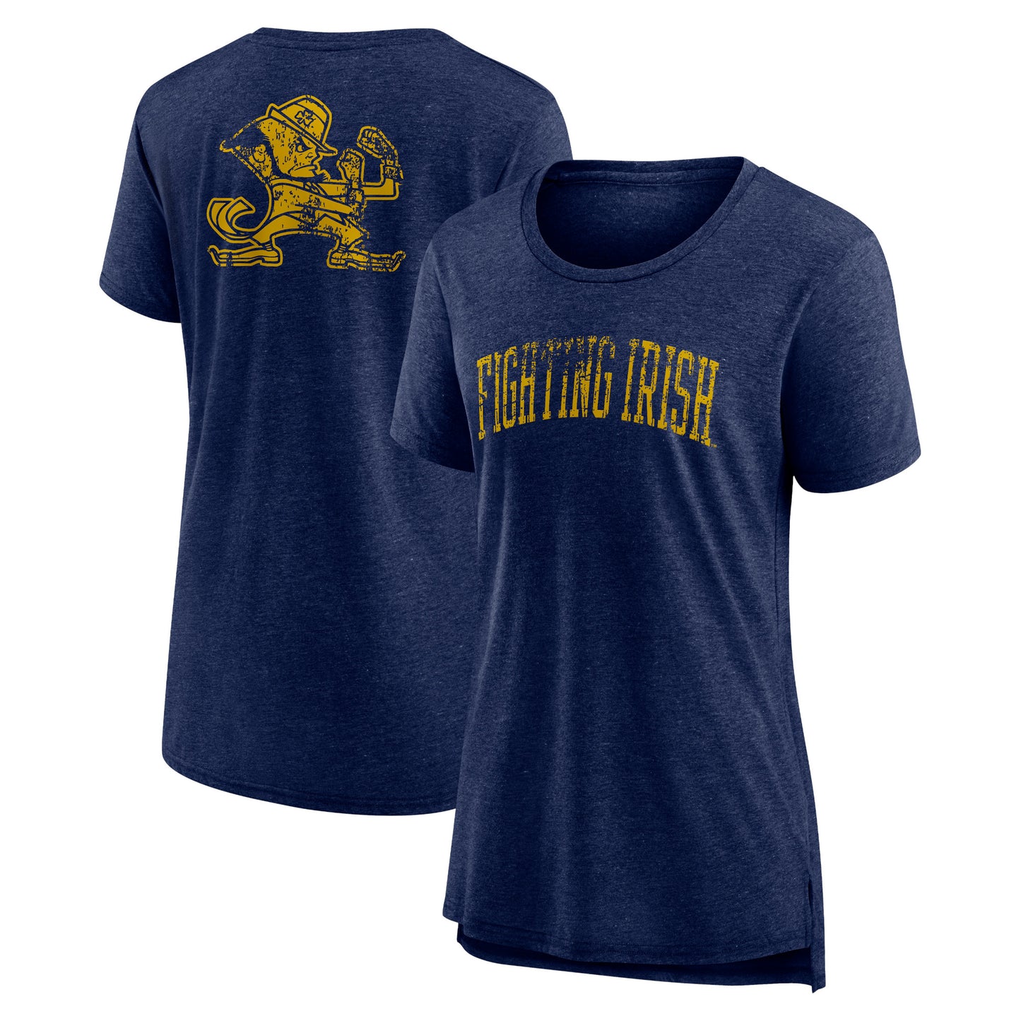 Women's Heather Navy Notre Dame Fighting Irish Slab Serif Tri-Blend T-Shirt