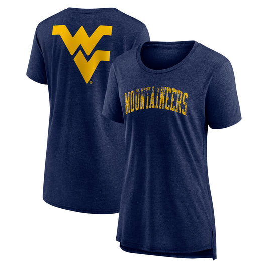 Women's Heather Navy West Virginia Mountaineers Slab Serif Tri-Blend T-Shirt