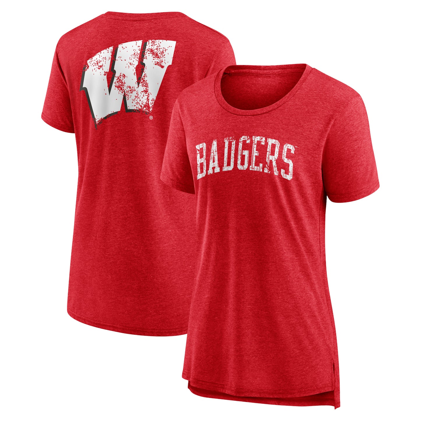 Women's Heather Red Wisconsin Badgers Slab Serif Tri-Blend T-Shirt