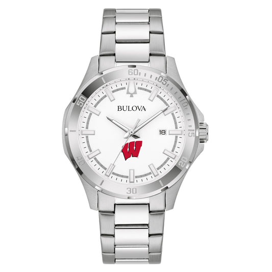 Men's Bulova Silver Wisconsin Badgers Stainless Steel Classic Sport Watch