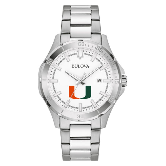 Men's Bulova Silver Miami Hurricanes Stainless Steel Classic Sport Watch