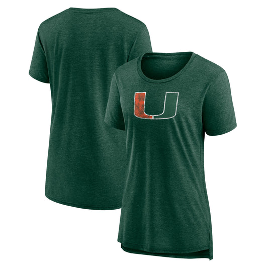 Women's Heather Green Miami Hurricanes  Tri-Blend T-Shirt