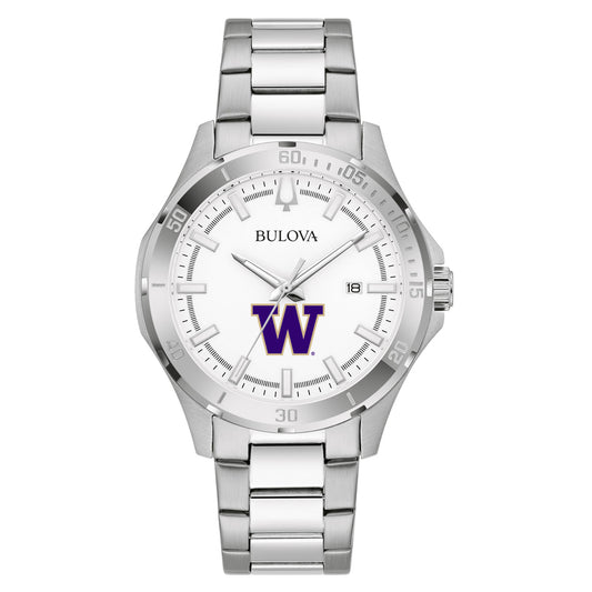 Men's Bulova Silver Washington Huskies Stainless Steel Classic Sport Watch