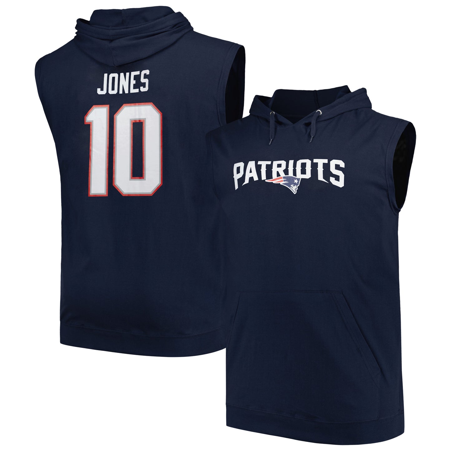 Men's Fanatics Mac Jones Navy New England Patriots Big & Tall Muscle Pullover Hoodie