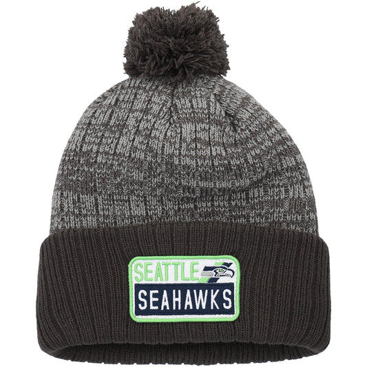 Men's Brown/Gray Seattle Seahawks Mass Fitch Cuffed Knit Hat with Pom