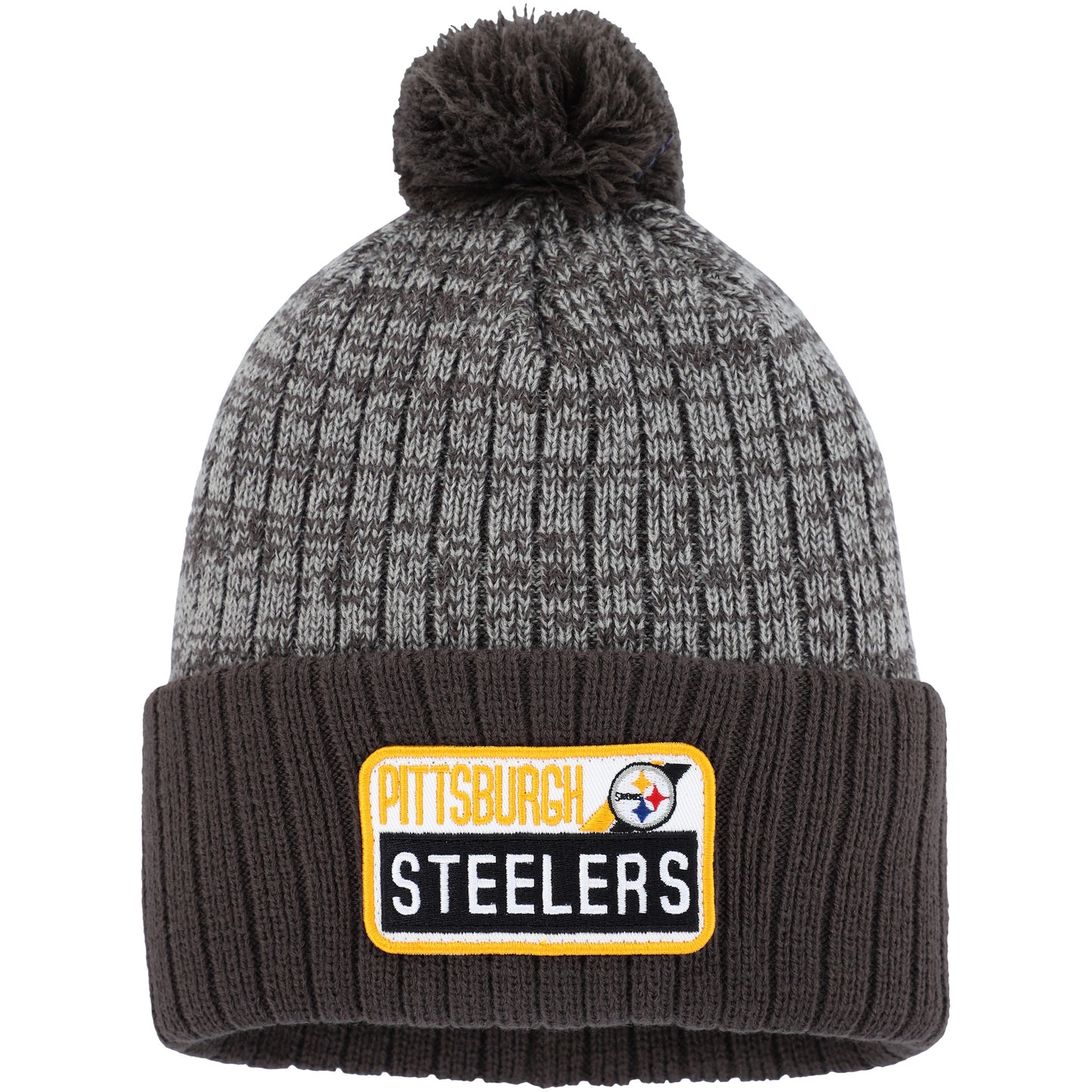 Men's Brown/Gray Pittsburgh Steelers Mass Fitch Cuffed Knit Hat with Pom