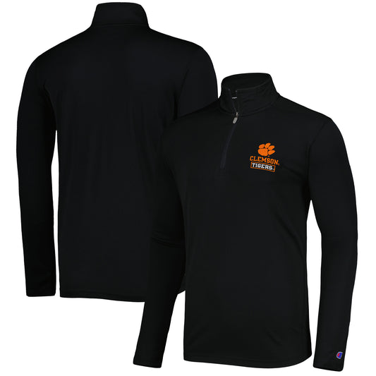 Men's Champion Black Clemson Tigers Textured Quarter-Zip Jacket