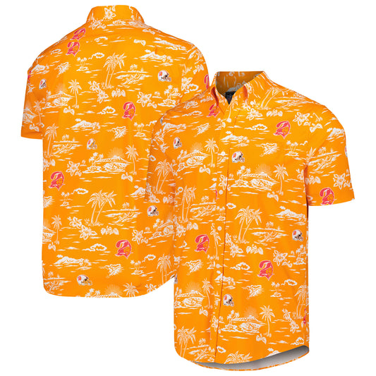 Men's Reyn Spooner Orange Tampa Bay Buccaneers Throwback Kekai Print Button-Up Shirt