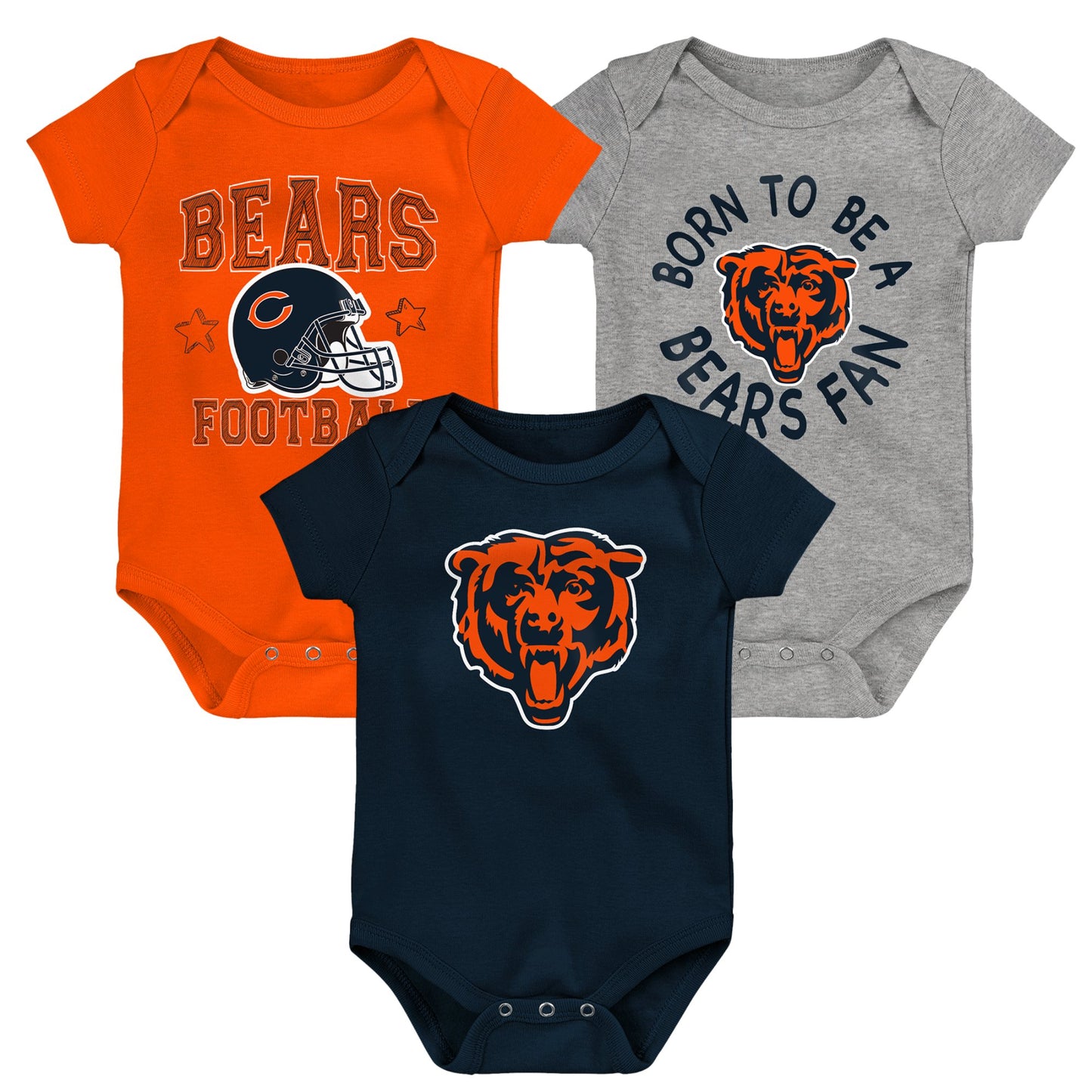 Infant Navy/Orange/Heather Gray Chicago Bears Born to Be 3-Pack Bodysuit Set