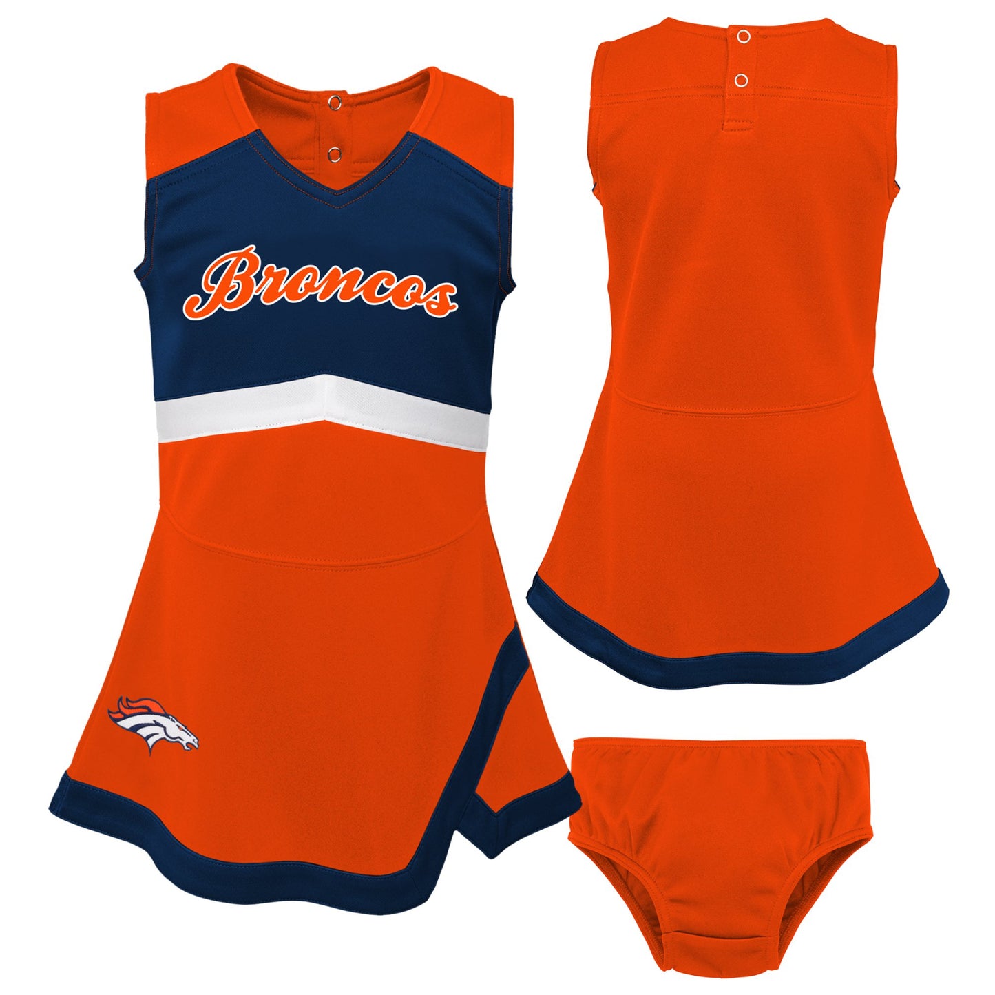 Girls Preschool Orange Denver Broncos Two-Piece Cheer Captain Jumper Dress with Bloomers Set