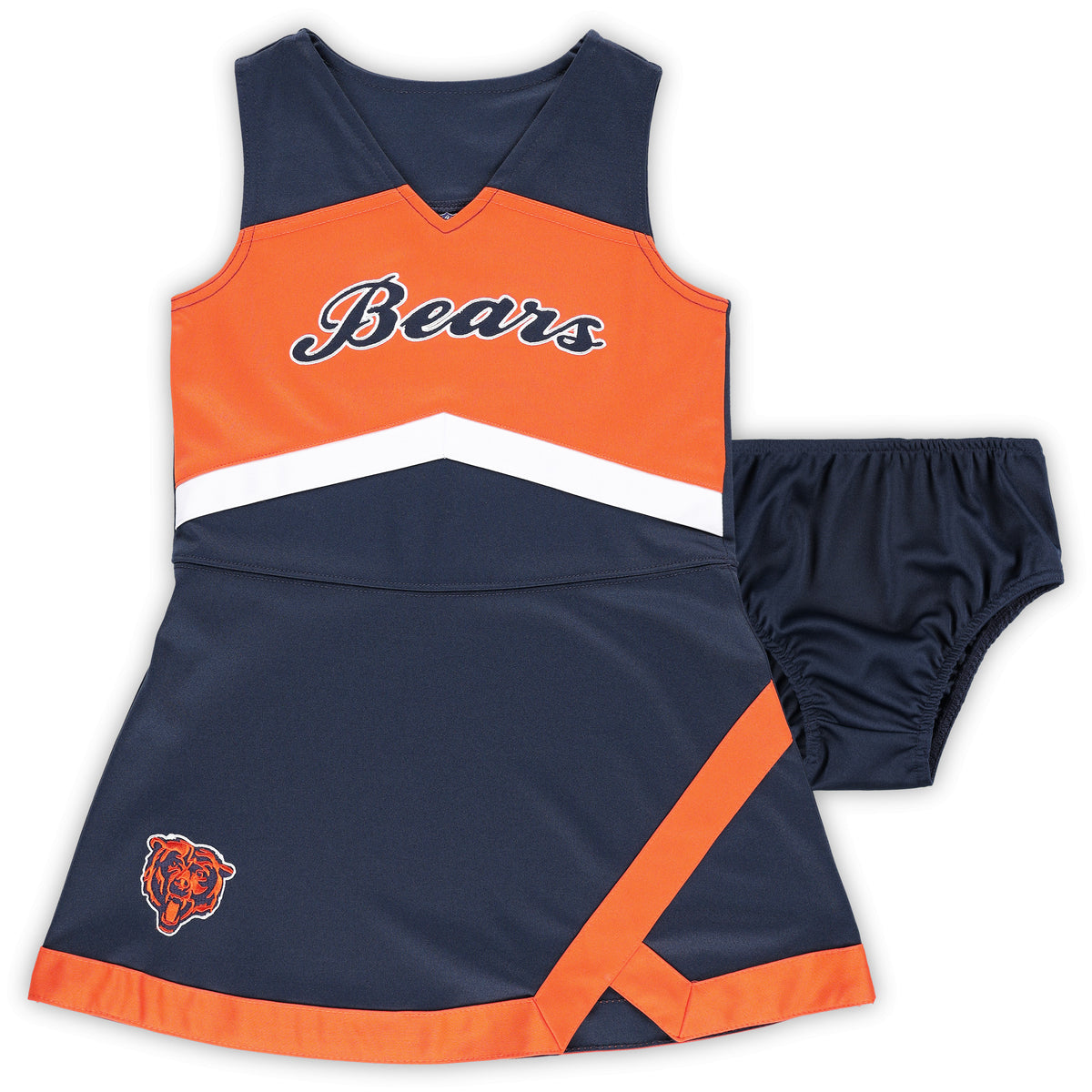 Girls Preschool Navy Chicago Bears Two-Piece Cheer Captain Jumper Dress with Bloomers Set