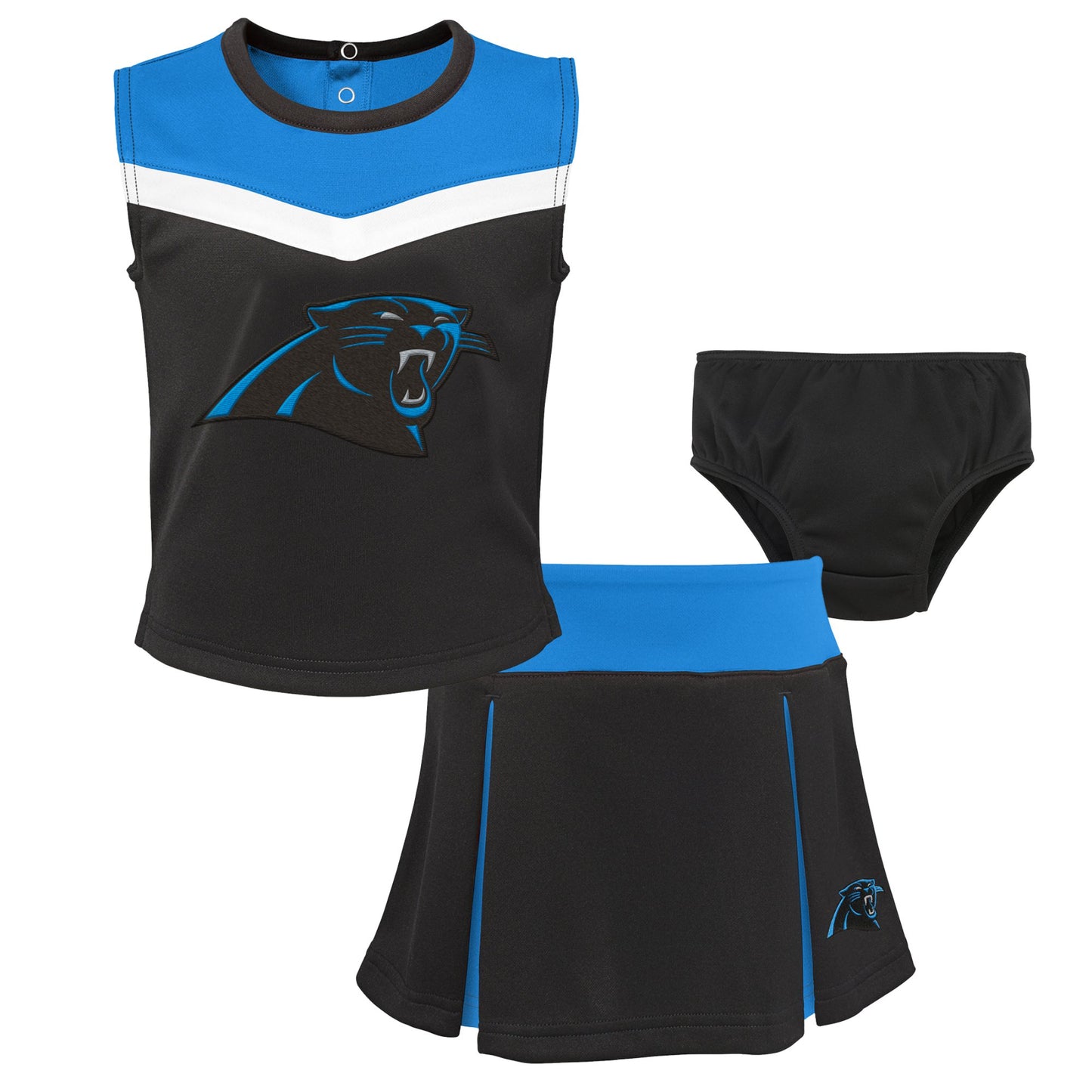 Girls Toddler Black Carolina Panthers Spirit Cheer Two-Piece Cheerleader Set with Bloomers