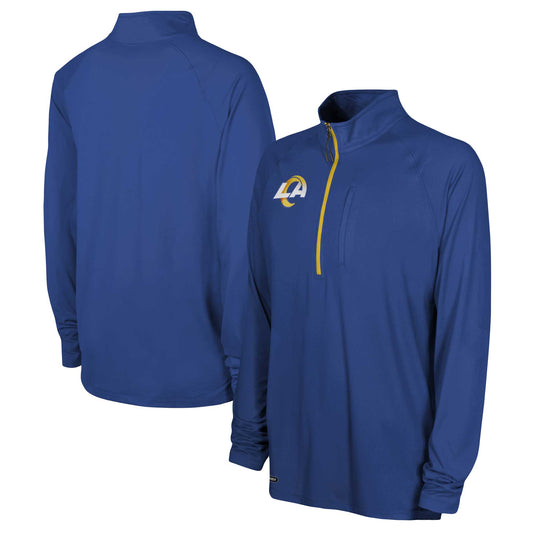 Men's Royal Los Angeles Rams Combine Authentic Raglan Quarter-Zip Top