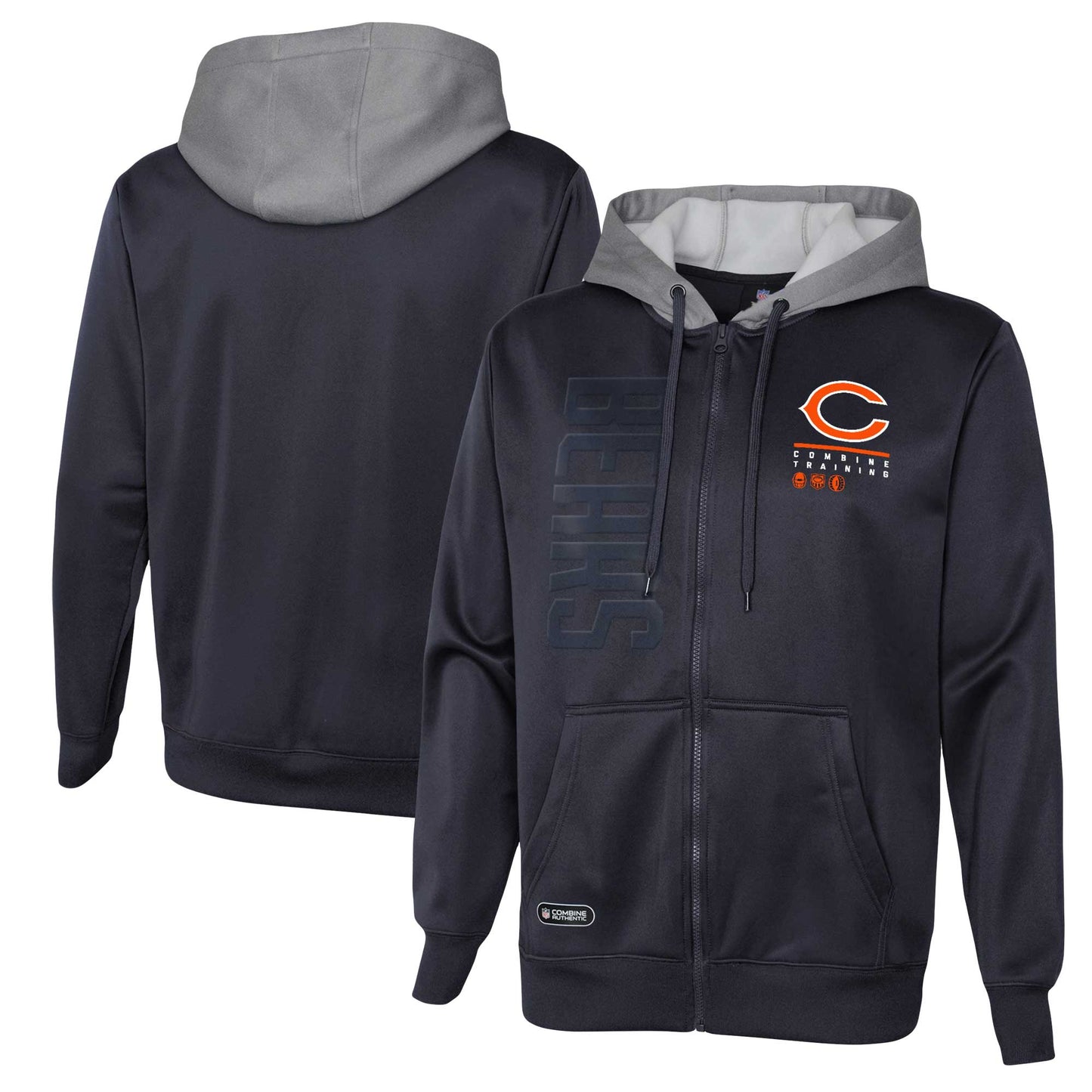 Men's Navy Chicago Bears Combine Authentic Field Play Full-Zip Hoodie Sweatshirt