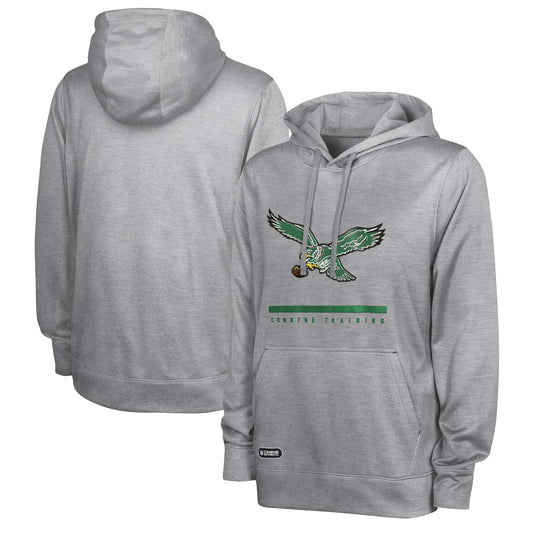 Men's Heather Gray Philadelphia Eagles Grid Drill Streak Fleece Pullover Hoodie