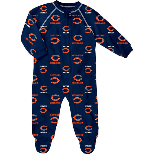 Newborn Navy Chicago Bears Allover Print Raglan Full-Zip Jumper