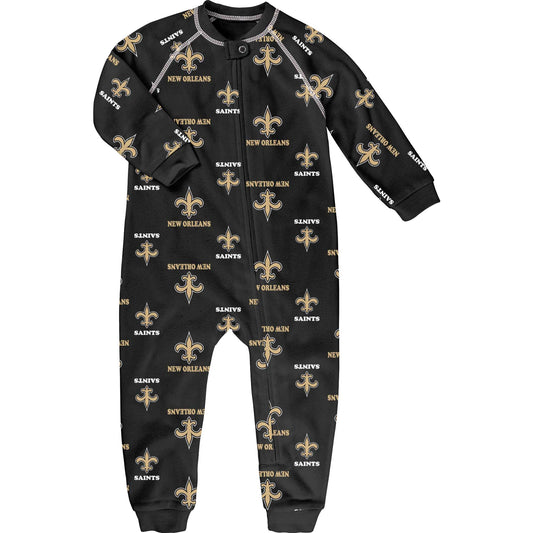 Toddler Black New Orleans Saints Allover Print Raglan Full-Zip Sleeper