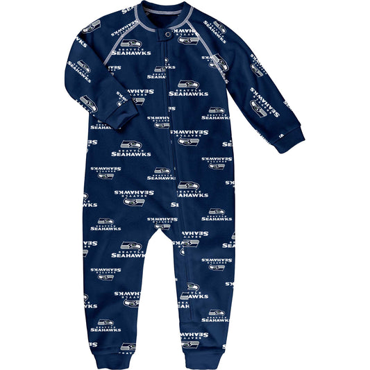 Toddler Navy Seattle Seahawks Allover Print Raglan Full-Zip Sleeper