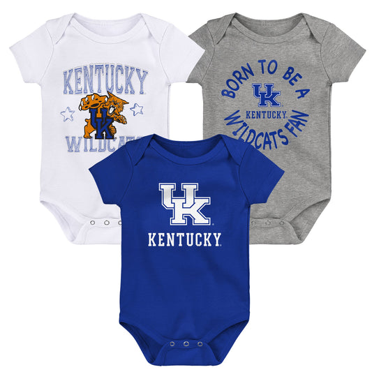Newborn & Infant Royal/White/Heather Gray Kentucky Wildcats Born To Be Three-Pack Bodysuit Set