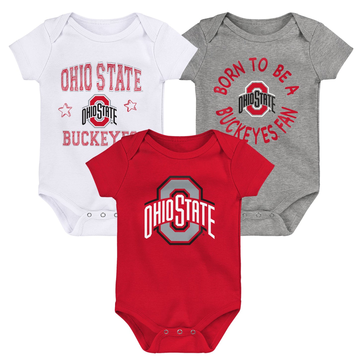Newborn & Infant Scarlet/White/Heather Gray Ohio State Buckeyes Born To Be Three-Pack Bodysuit Set