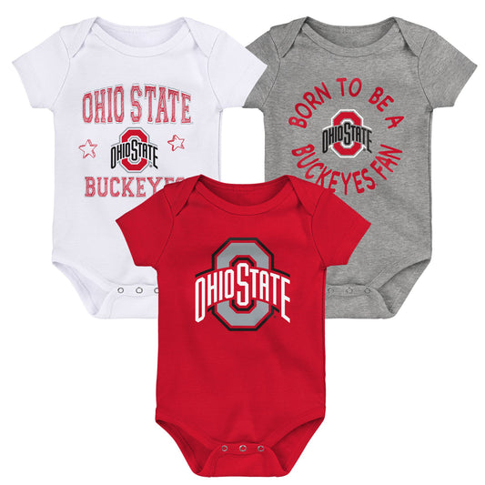 Newborn & Infant Scarlet/White/Heather Gray Ohio State Buckeyes Born To Be Three-Pack Bodysuit Set