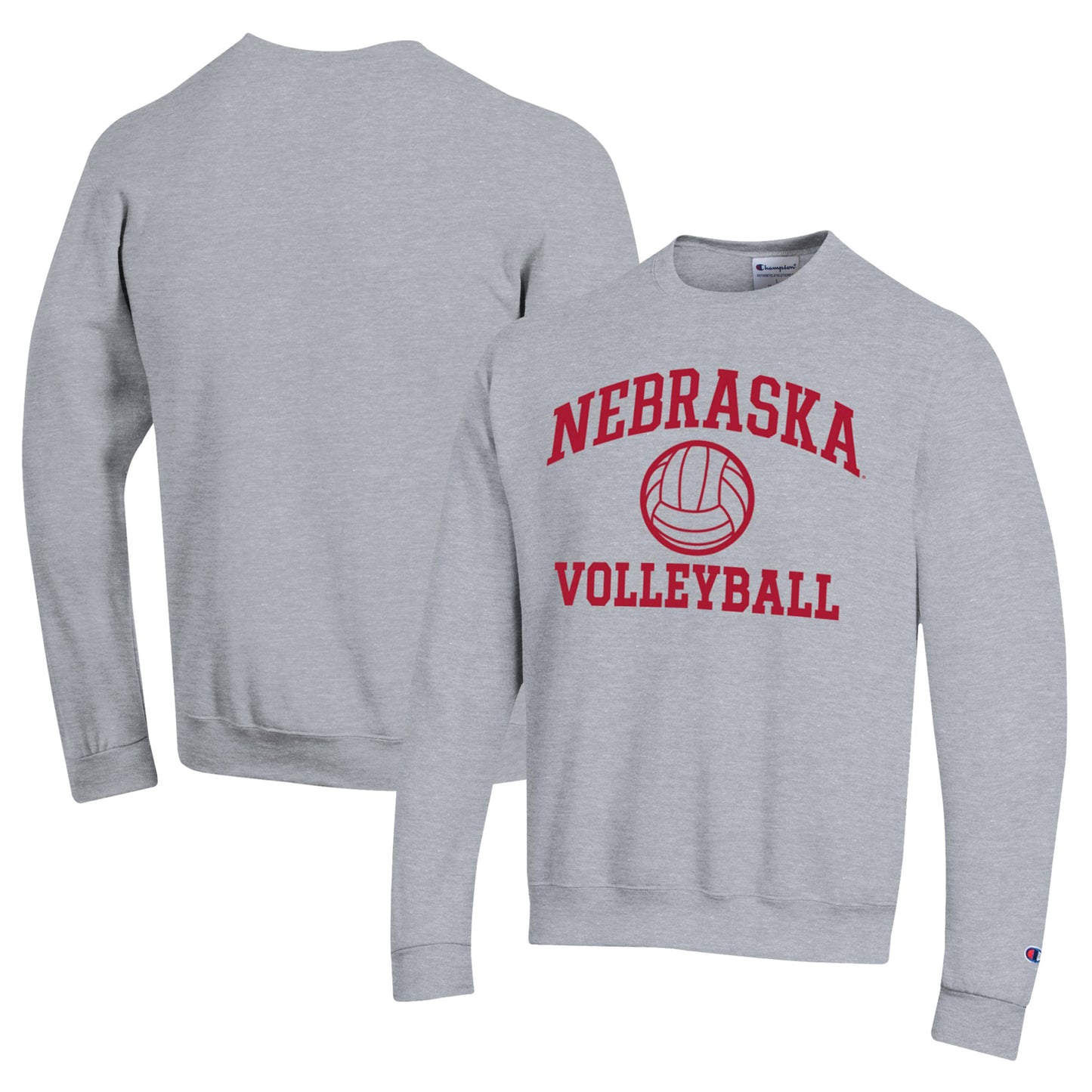 Men's Champion Heather Gray Nebraska Huskers Volleyball Icon Powerblend Pullover Sweatshirt