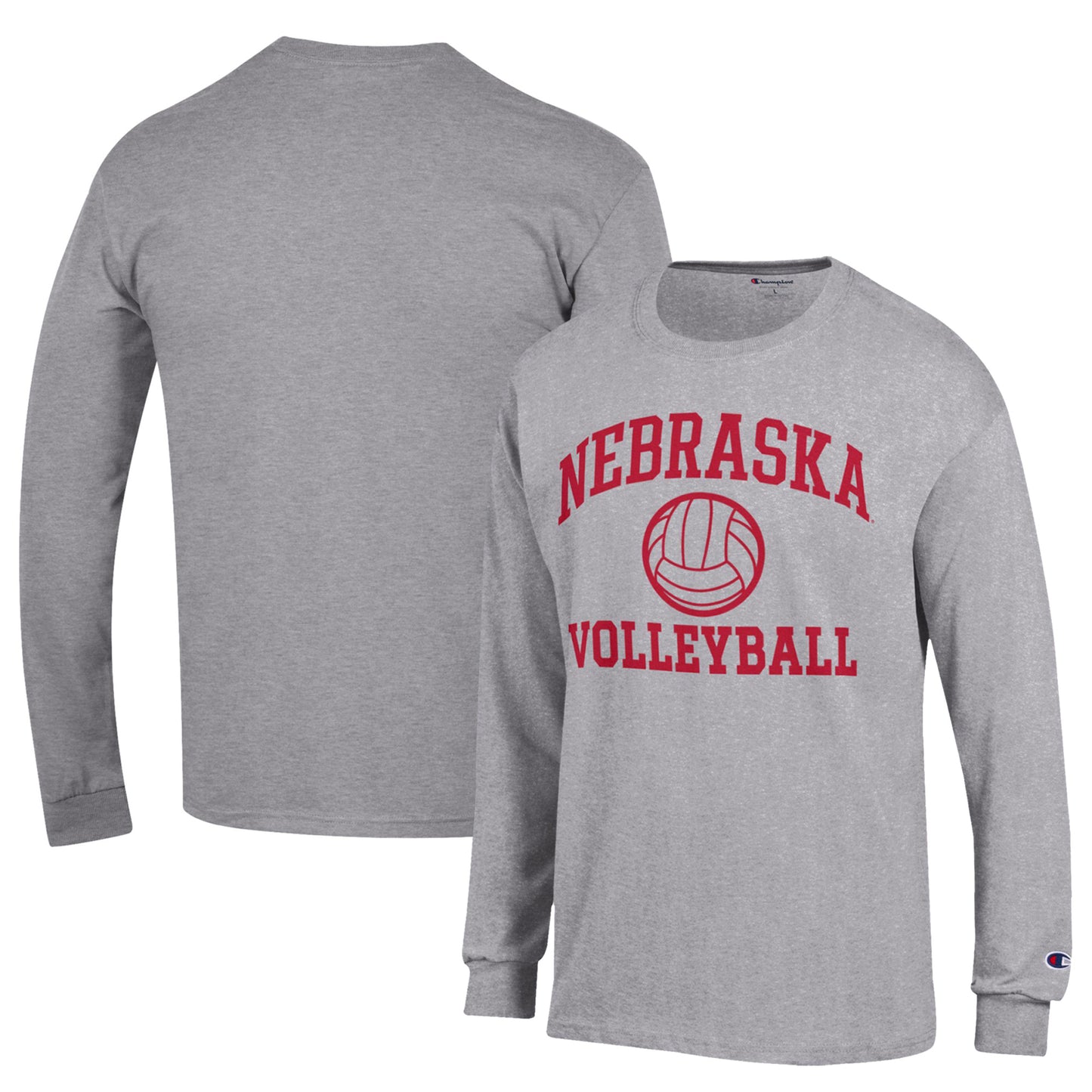 Men's Champion Heather Gray Nebraska Huskers Volleyball Icon Powerblend Long Sleeve T-Shirt