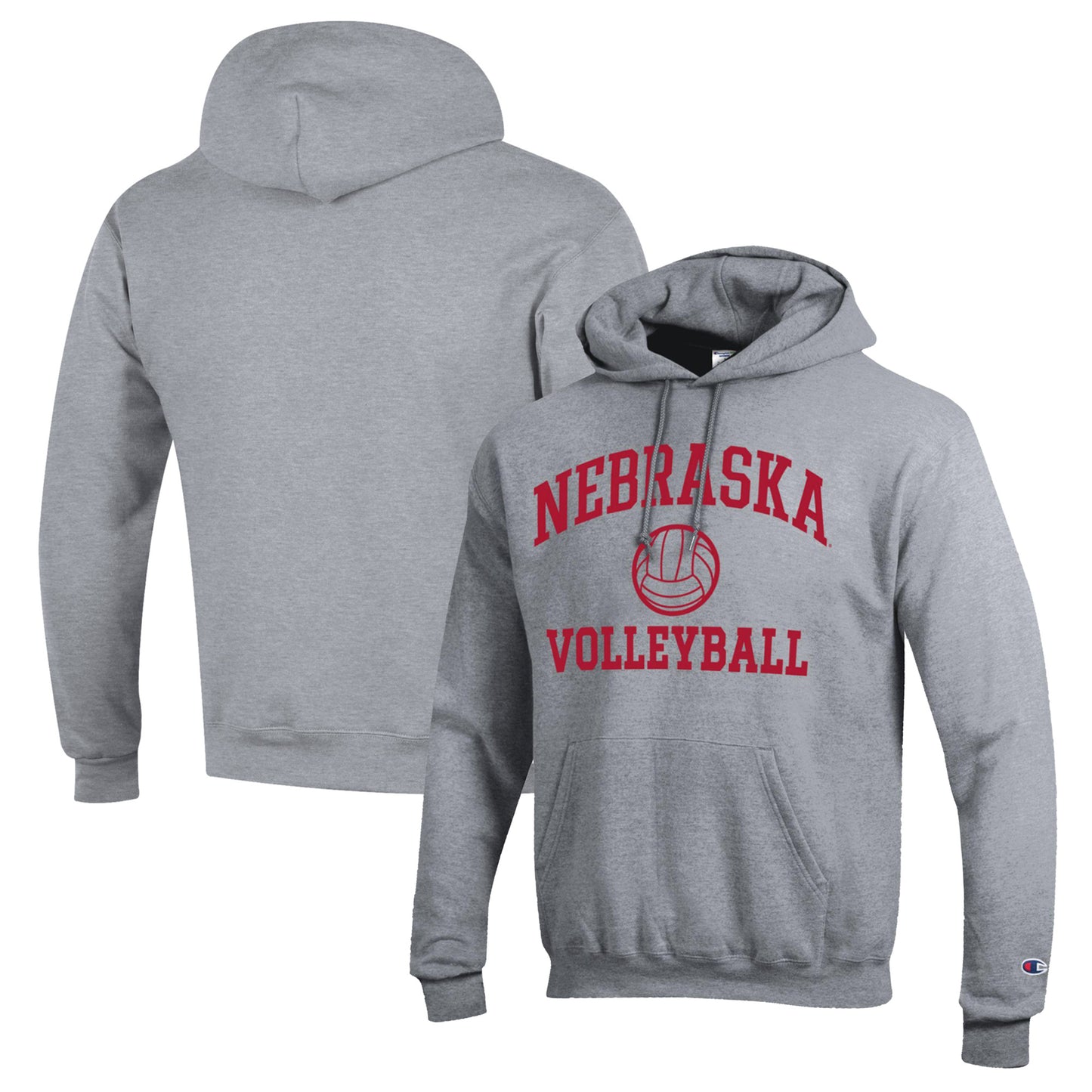 Men's Champion Heather Gray Nebraska Huskers Volleyball Icon Powerblend Pullover Hoodie