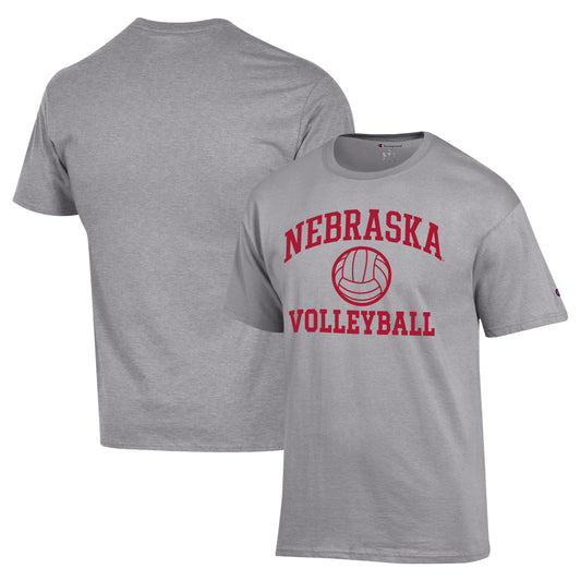 Men's Champion Heather Gray Nebraska Huskers Volleyball Icon Powerblend T-Shirt