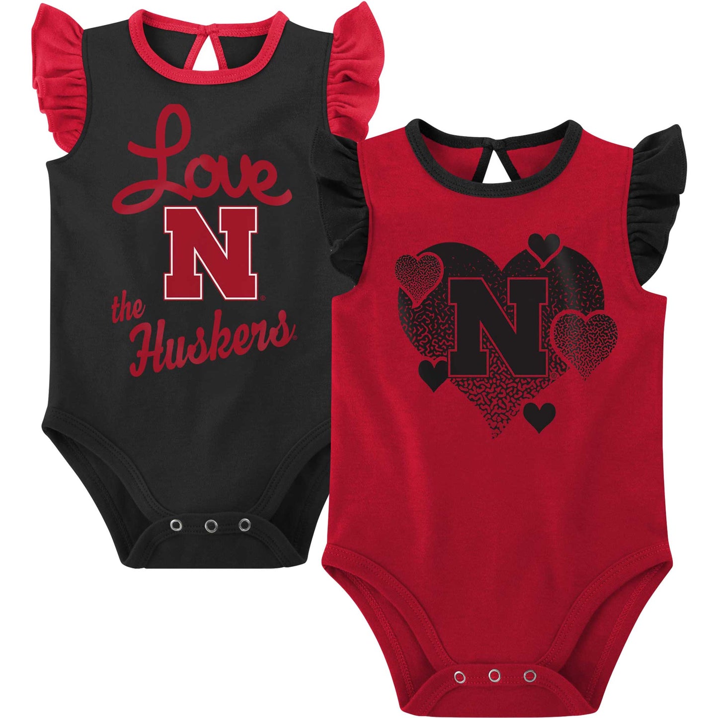 Girls Newborn & Infant Scarlet/Black Nebraska Huskers Spread the Love 2-Pack Bodysuit Set