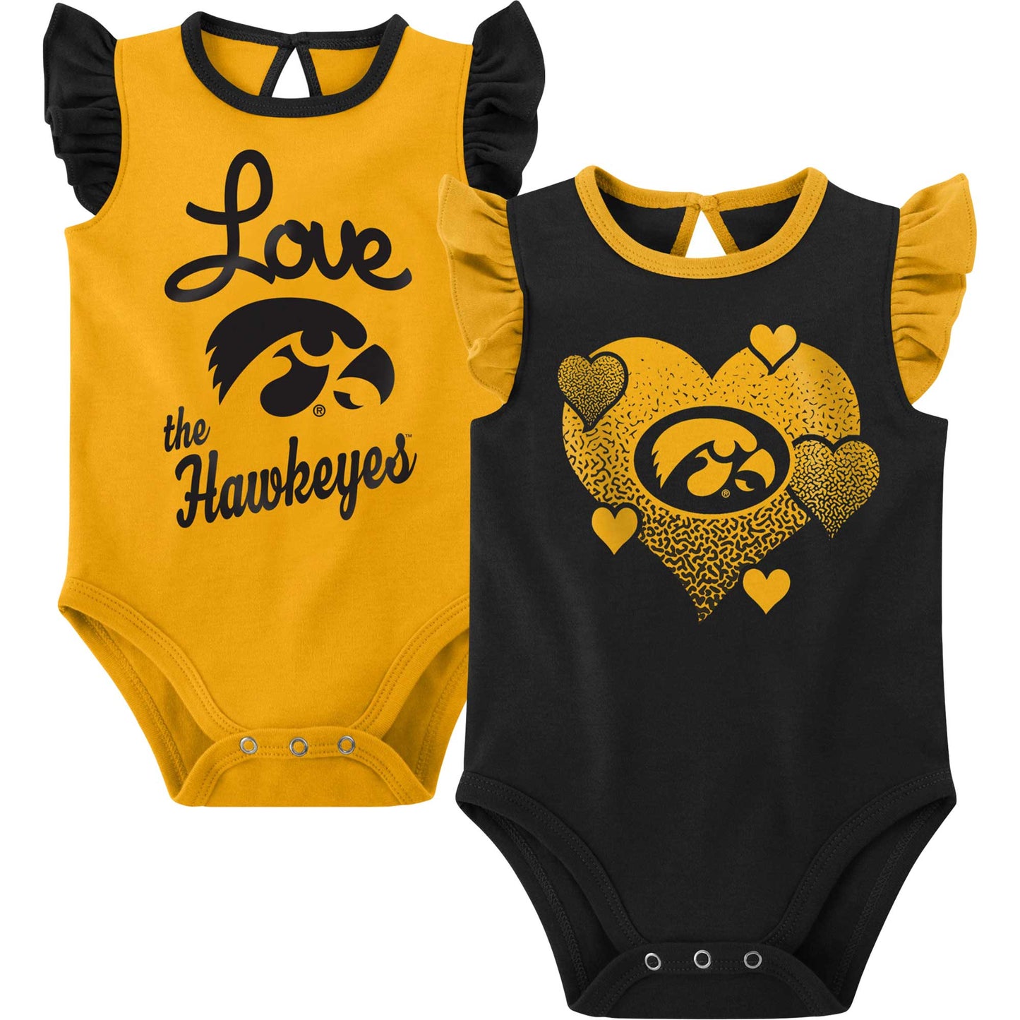 Girls Newborn & Infant Black/Gold Iowa Hawkeyes Spread the Love 2-Pack Bodysuit Set