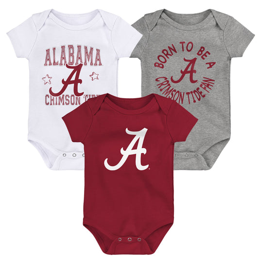 Newborn & Infant Crimson/White/Heather Gray Alabama Crimson Tide 3-Pack Born To Be Bodysuit Set