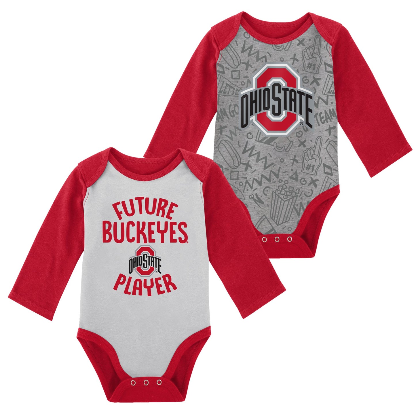 Newborn & Infant White/Gray Ohio State Buckeyes 2-Pack Play Time Long Sleeve Bodysuit Set