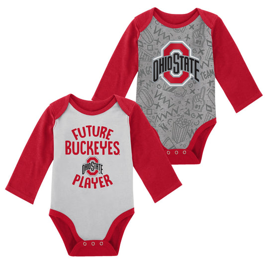 Newborn & Infant White/Gray Ohio State Buckeyes 2-Pack Play Time Long Sleeve Bodysuit Set