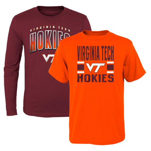 Preschool Maroon/Orange Virginia Tech Hokies Fan Wave Short & Long Sleeve T-Shirt Combo Pack