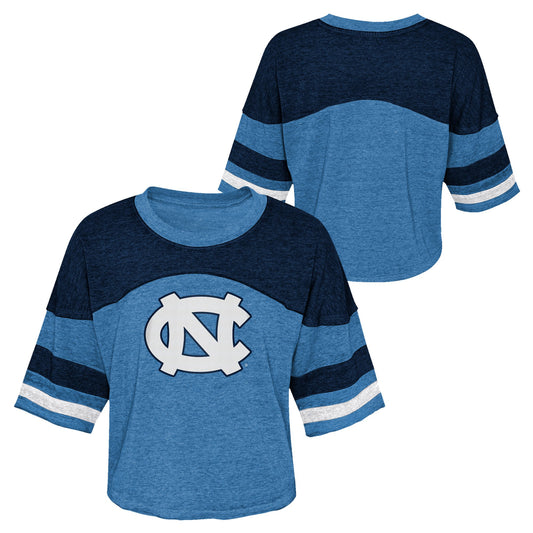 Girls Youth Light Blue North Carolina Tar Heels Sunday Friday Sleeve Stripe Jersey T-Shirt