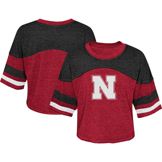 Girls Youth Scarlet Nebraska Huskers Sunday Friday Sleeve Stripe Jersey T-Shirt