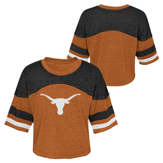 Girls Youth Burnt Orange Texas Longhorns Sunday Friday Sleeve Stripe Jersey T-Shirt